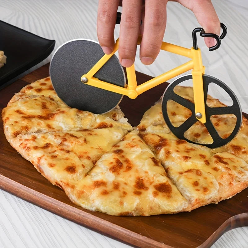 1 unidade de Cortador de Pizza Redondo de Aço Inoxidável em Forma de Bicicleta, Faca de Pizza, Ferramenta de Confeitaria, Cortador de Biscoito Multiuso, Divisor de Alimentos, Ferramentas de Cozinha